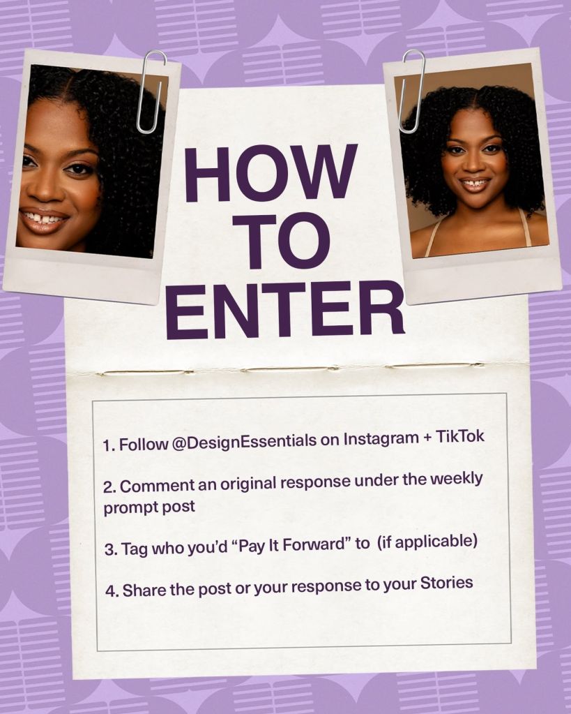 A poster with the text "HOW TO ENTER" and instructions on how to enter a contest, including following an Instagram and TikTok account, commenting on a prompt post, tagging someone, and sharing the post or response.