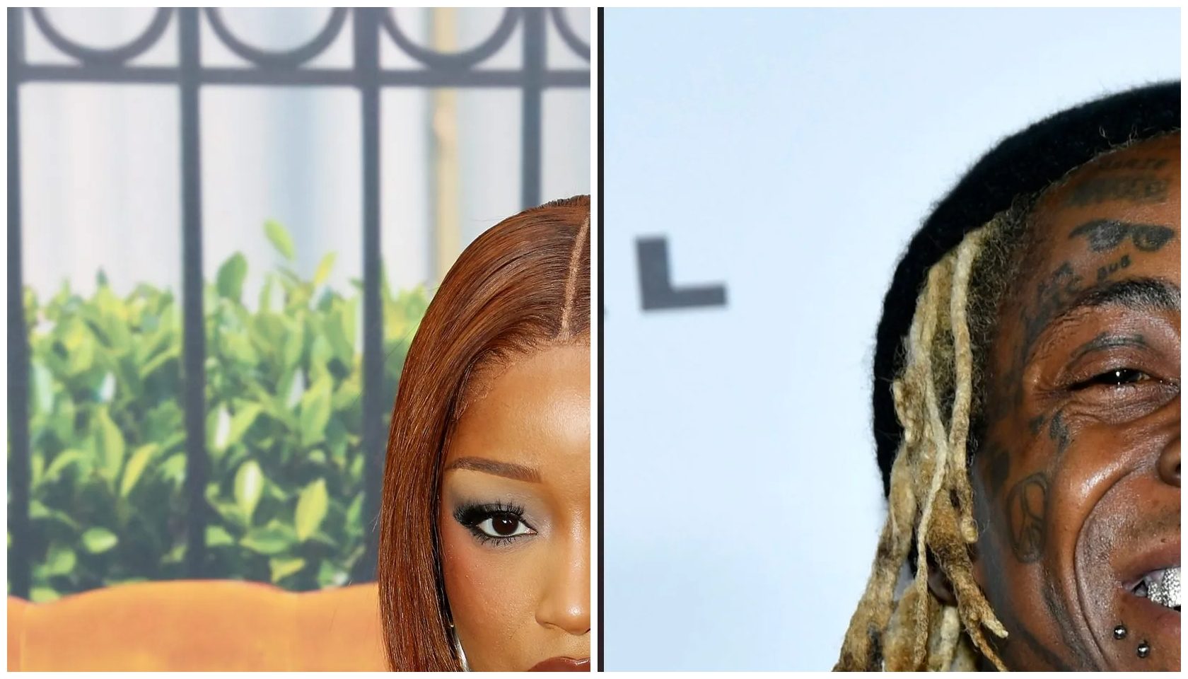 A collage of two images: one shows a woman with long red hair, the other shows a man with dreadlocks and facial tattoos.